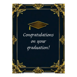 Poster Diplôme de fin d'études élégant avec chapeau de di