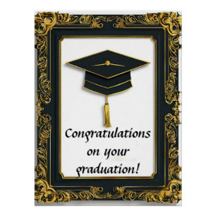 Poster Diplôme de fin d'études élégant avec chapeau de di