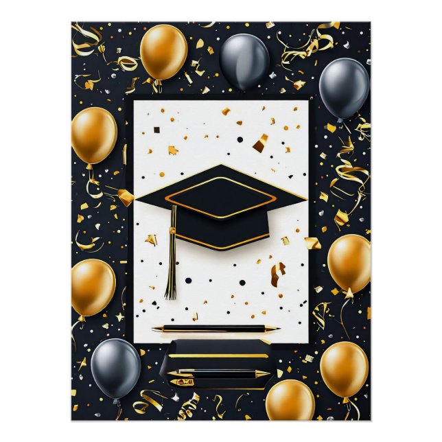 Poster Diplôme de fin d'études élégant avec toque (Devant)