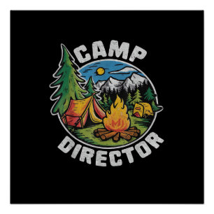 Poster Directeur de camp rétro Camping Camp d'été Drôle d