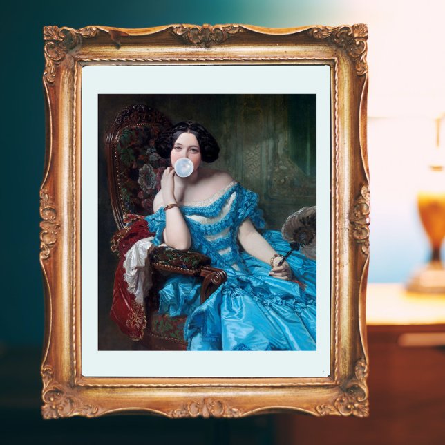 Poster Divas au bubble gum en satin bleu (Créateur téléchargé)