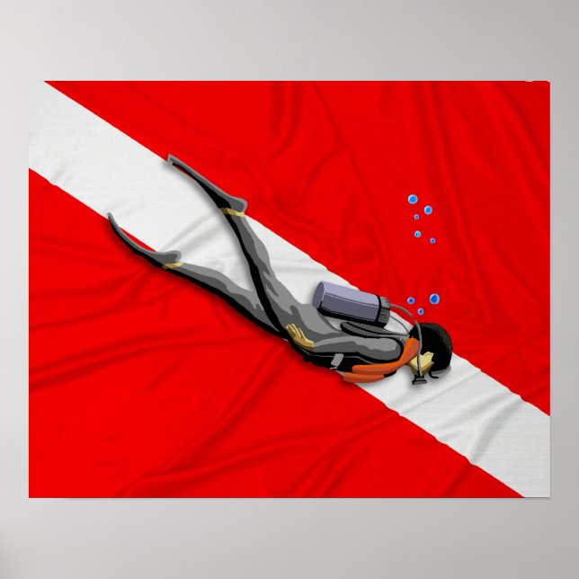 Poster Diver Et Drapeau De Plongée (Devant)