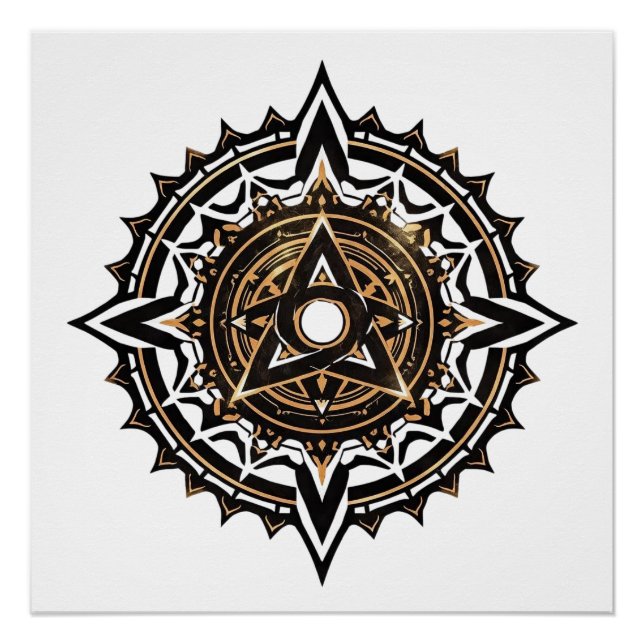 Poster Divine Sacrée Mandala - Noir & Or Trishul (Devant)