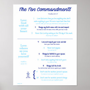 Poster Dix commandements pour les enfants - Marine/Bleu c