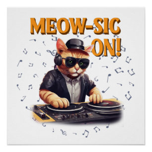 Poster DJ Cat Tee  Chat Jouer une chemise de guitare  Drô