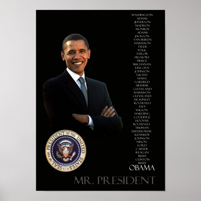 Poster d'Obama - liste des 44 présidents (Devant)