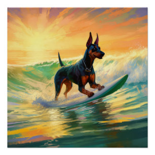 Poster Doberman Beach Surf Peinture