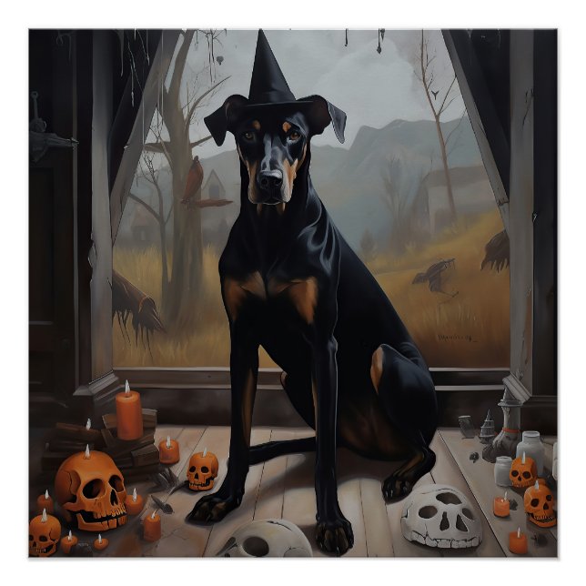 Poster Doberman Citrouille Halloween effroi (Devant)