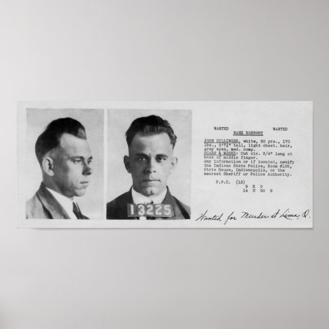 POSTER DOCUMENT DE FICHIER RECHERCHÉ DILLINGER 1933 (Devant)
