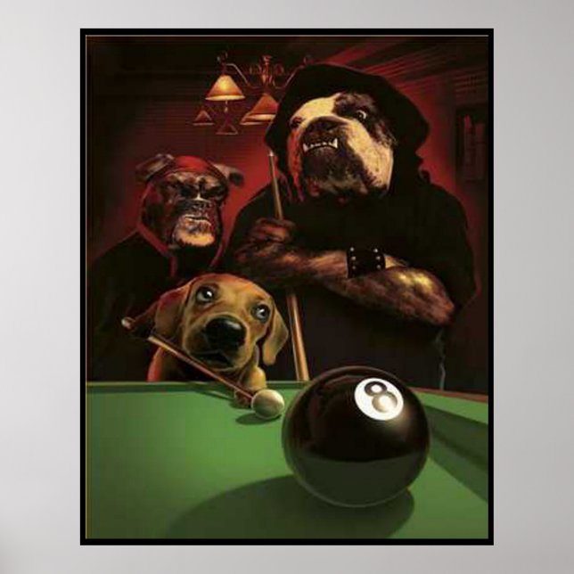 Poster Dogs Playing Pool - The Eightball (Devant)