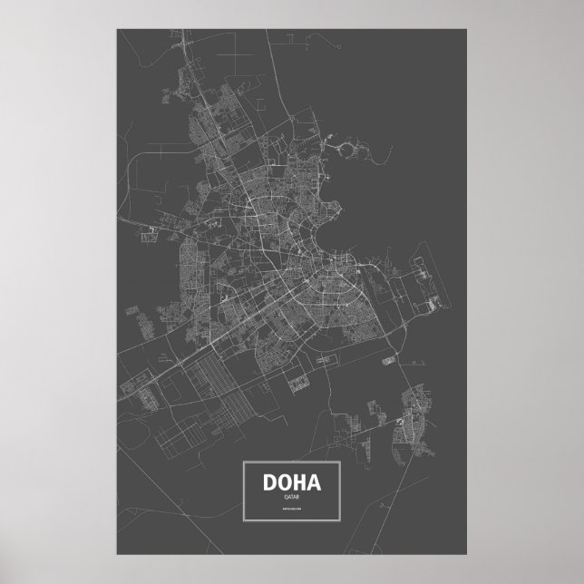 Poster Doha, Qatar (blanc sur noir) (Devant)