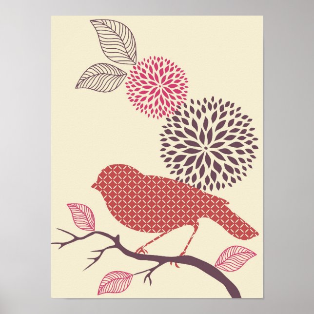 Poster d'oiseaux et de fleurs (Devant)