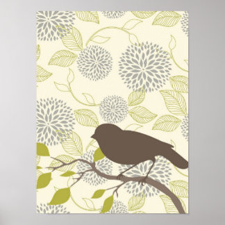 Poster d'oiseaux et de fleurs