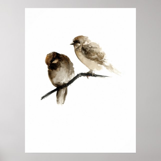 Poster d'oiseaux vintages aux oiseaux gris (Devant)