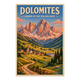 Poster Dolomites, Italie, dans un classique voyage rétro