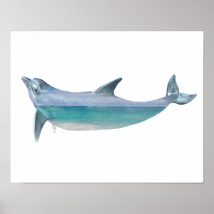 Poster Dolphin Ocean Double Exposition