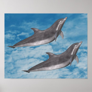 Poster Dolphins Ciel Bleu Nuages Blancs Imaginaire Art