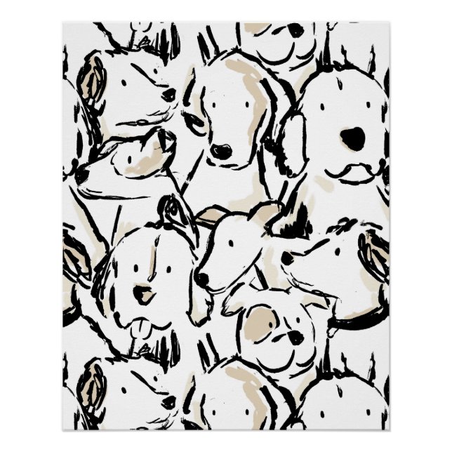 Poster Doodle de chien mignon - Chien en noir et blanc (Devant)