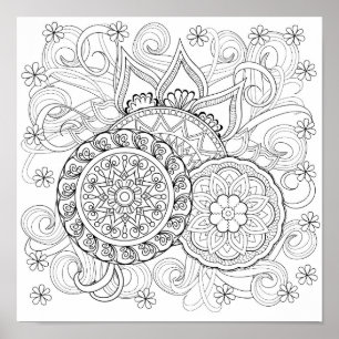 Poster Doodle Flowers Et Mandalas 2