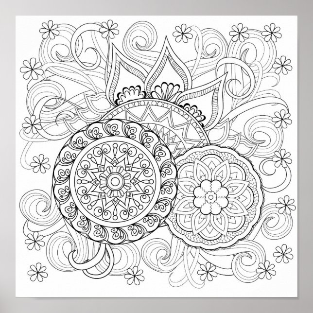 Poster Doodle Flowers Et Mandalas 2 (Devant)