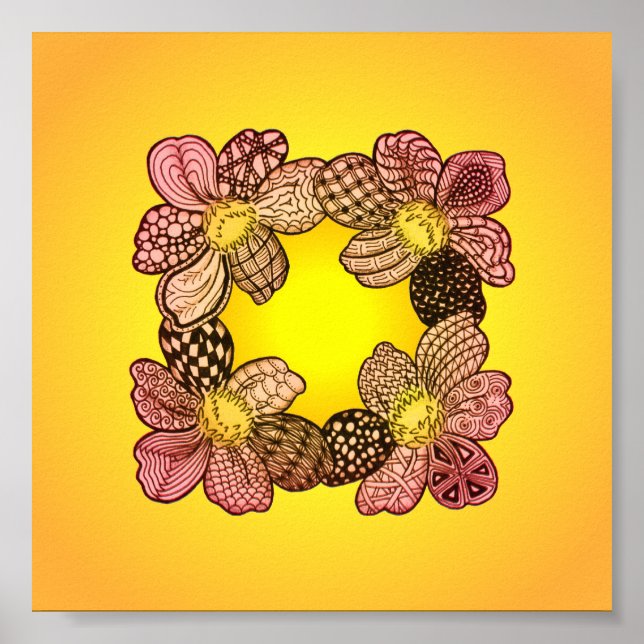 Poster Doodle Flowers in Peach, Orange, and Gold (Devant)