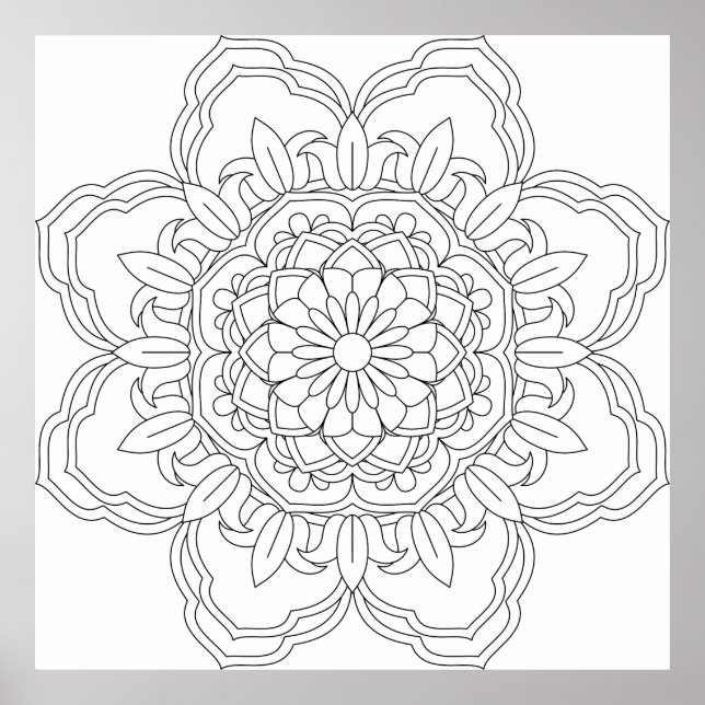 Poster Doodles mandala seamless pattern. Adult coloring (Devant)