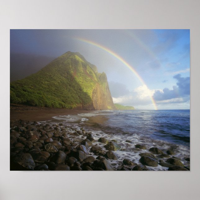 Poster Double arc-en-ciel sur les falaises du Nord (Devant)
