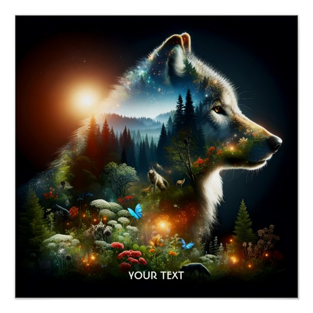 Poster Double exposition de loup mignon Imaginaire (Devant)