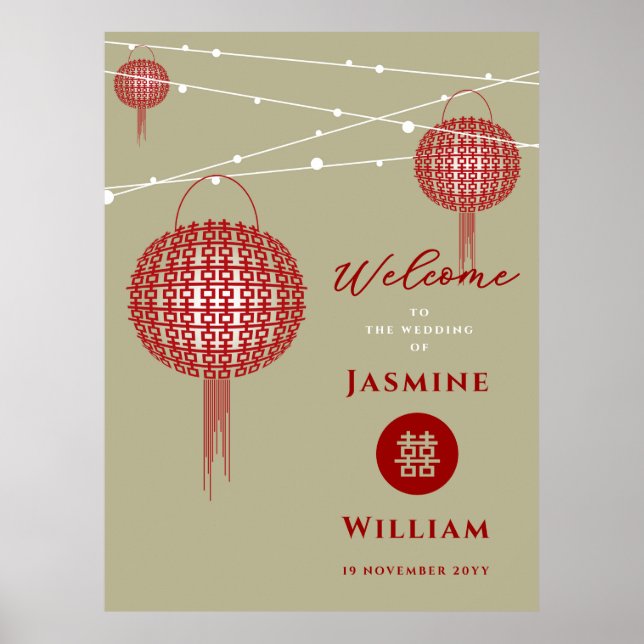 Poster Double Happiness Lanternes Rouges Mariage Chic Chi (Devant)