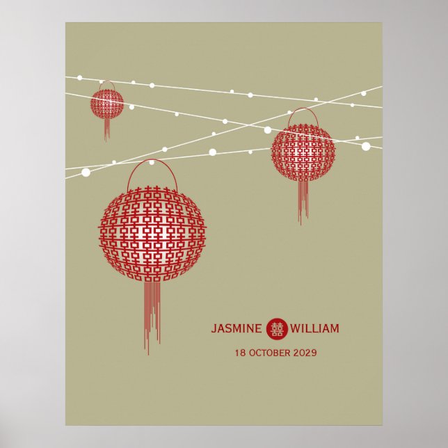 Poster Double Happiness Lanternes Rouges Mariage Chic Chi (Devant)