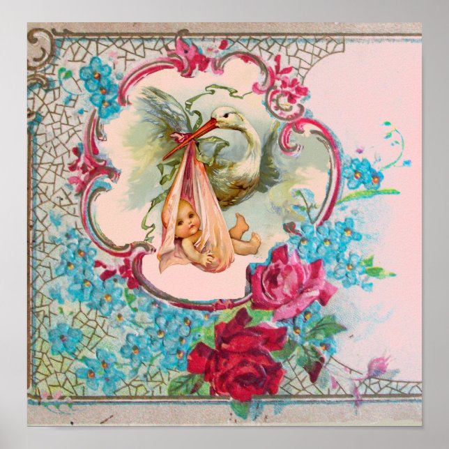 POSTER DOUCHE POUR FILLE BÉBÉ STORK (Devant)