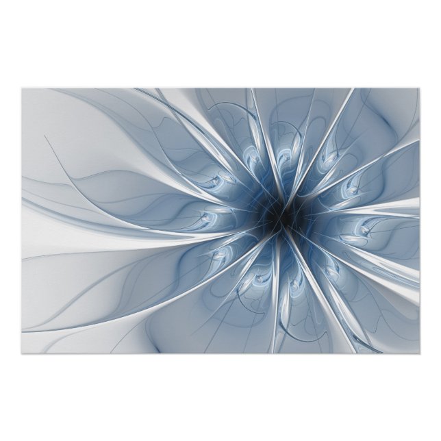 Poster Doux et tendreté bleu fleur imaginaire fractal cu (Devant)