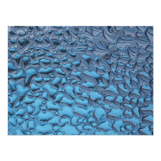Poster Doux gouttes de pluie sur verre bleu (Devant)