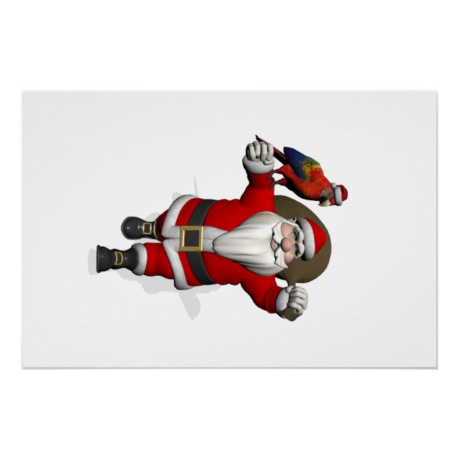 Poster Doux Père Noël aime les perroquets aras (Devant)