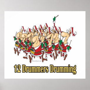Poster douze batteurs tambourinant 12ème douzième jour