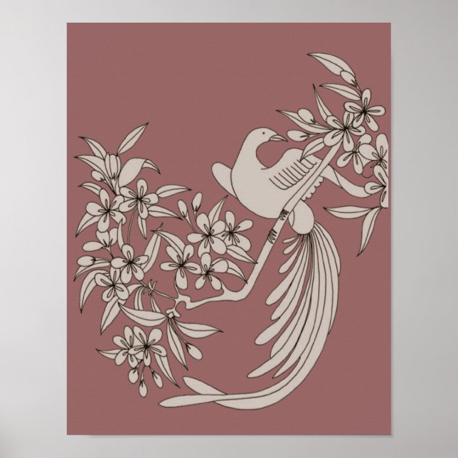Poster Dove On Branch Oiseau Motif Art (Devant)