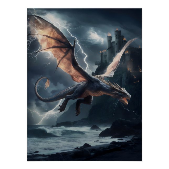 Poster Dragon au-dessus du château. (Devant)