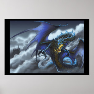 Poster Dragon bleu - "mouche par nuit "