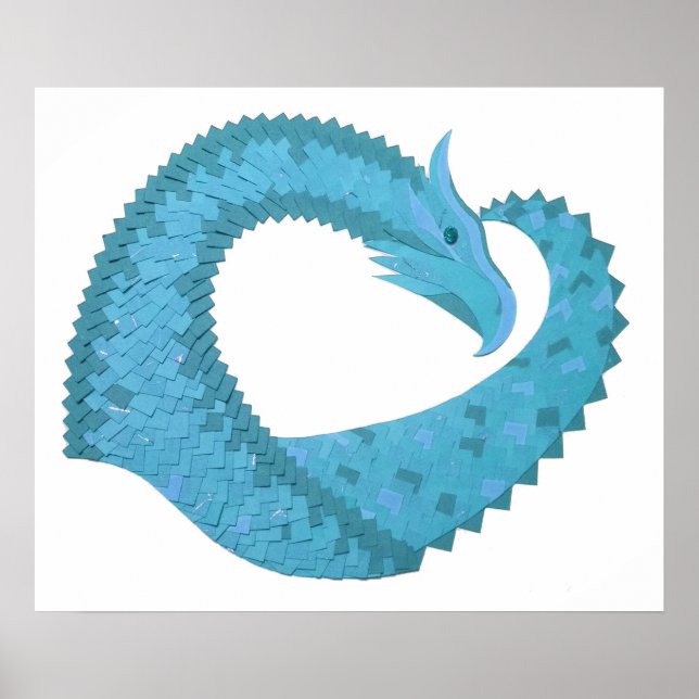 Poster Dragon cardiaque turquoise en blanc (Devant)