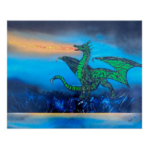 Poster Dragon cracheur de flammes