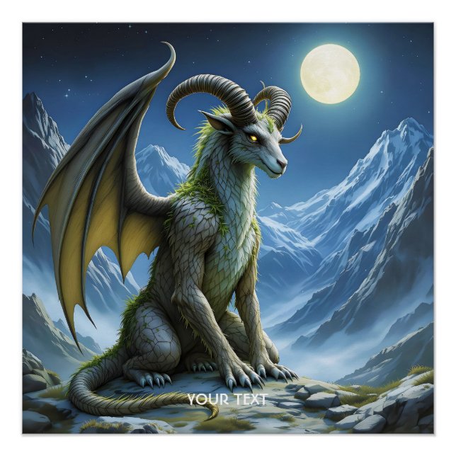 Poster Dragon de Bélier Mythique Mignon Fantastique (Devant)