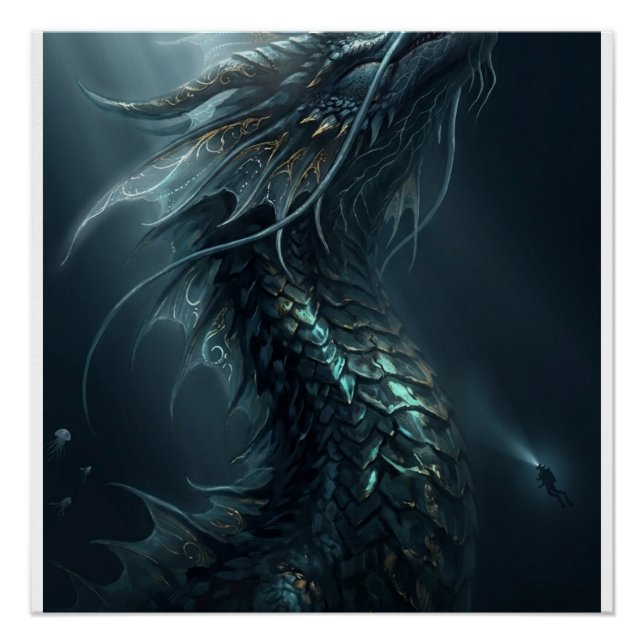 Poster Dragon de mer à écaille dorée majestueux - Guar de (Devant)