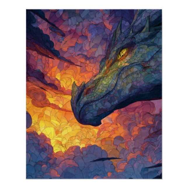Poster Dragon Fantastique du Coucher de Soleil au Regard  (Devant)