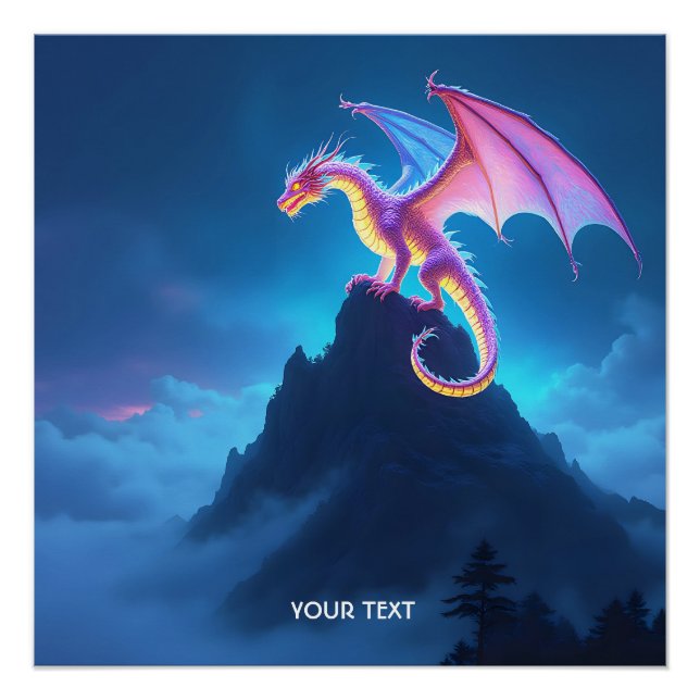 Poster Dragon Fantastique Mignon Enveloppé de Brume (Devant)