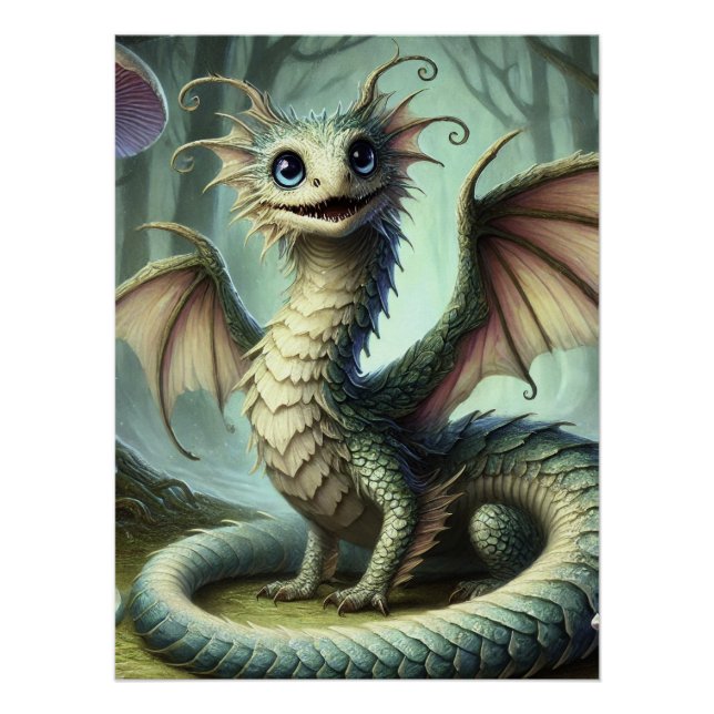 Poster Dragon Jabberwocky Mignon Créature Fantastique Art (Devant)