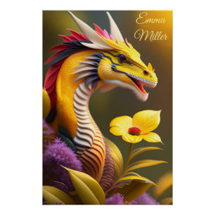 Poster Dragon jaune, Digital Art imaginative