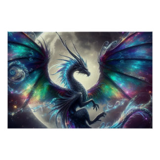Poster Dragon mystique, illuminé de lune