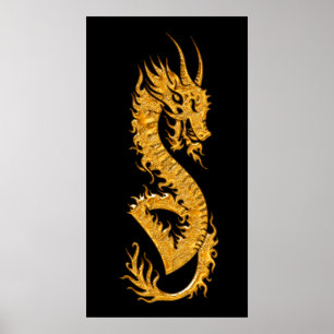 Poster Dragon oriental d'or 02 (laissé)