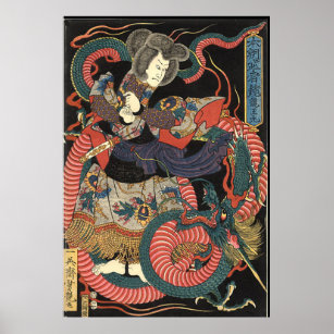 Poster Dragon rouge japonais vintage