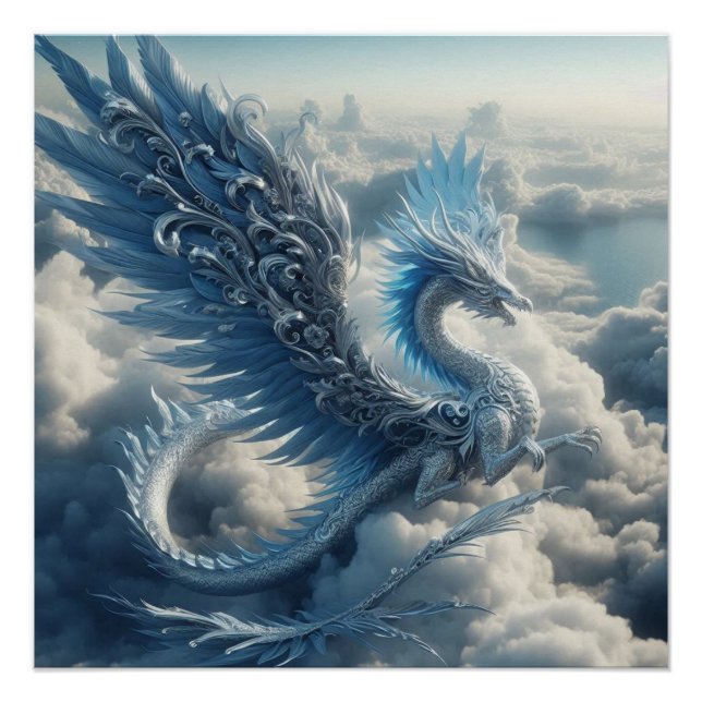 Poster Dragon superbe entouré de nuages (Devant)